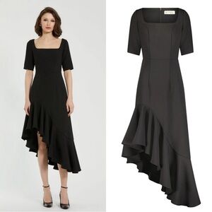 Mac Duggal Black Crepe 3/4 Sleeve Asymmetrical Hem Dress NWT - Size 10